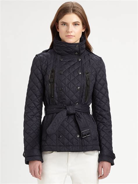 navy women's jacket peplum quilted burberry brit unlined|net a porter Burberry jacket.